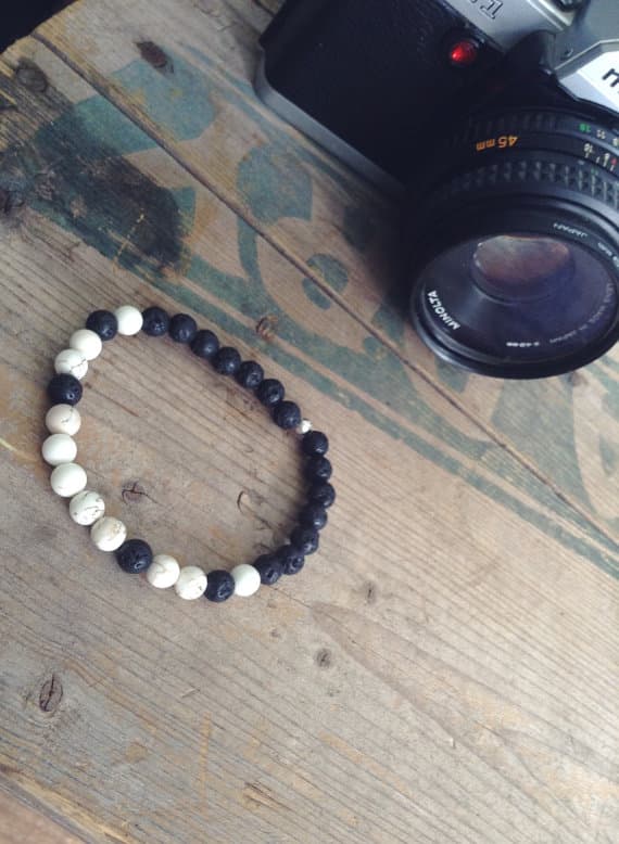 AAA++ Rare Quality Lava Stone and White Howlite Bracelet/ Yoga Bracelet 6mm 7" Strand.  Code- TJH259