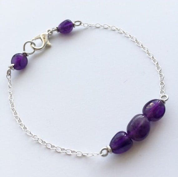 925 sterling Silver Natural 6mm stacking Purple AMETHYST Bracelet Oval, Smooth 7" for mens, womens.