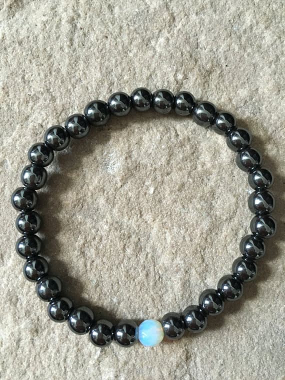 Jewelry Energy 6mm Multi Colour Hematite & moonstone  Stretchable Bracelet Round, Smooth 18cm for mens, womens, gf, bf and adults.