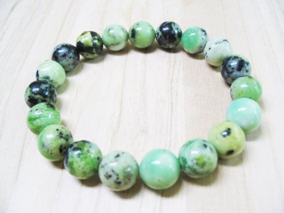 love beach youth 10mm Stretchable green Chrysoprases Bracelet Round, Smooth 7.5" for mens, womens, GF, BF, Adults.