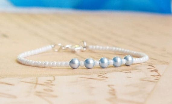 White And Blue Bracelet, Seed Bead Bracelet, Stacking Bracelet, Dainty Bracelet, Swarovski Pearl Bracelet, Simple Bracelet,Beaded Bracelet 2-4mm Code- WAR9123