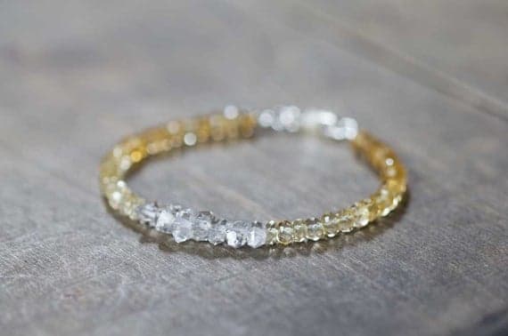 925 sterling silver Artisan Loose 4.5mm Multi Colour Citrine & Herkimer Diamond  stacking Bracelet Rondelle , Faceted 18cm for mens, womens, gf, bf and adults.