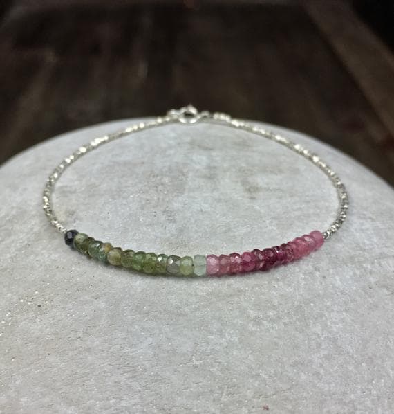 Genuine gemstone bracelet tourmaline green blue pink tourmaline bracelet gift for wife rose gold silver gemstone bracelet genuine october 3,5mm  Code- WAR6723