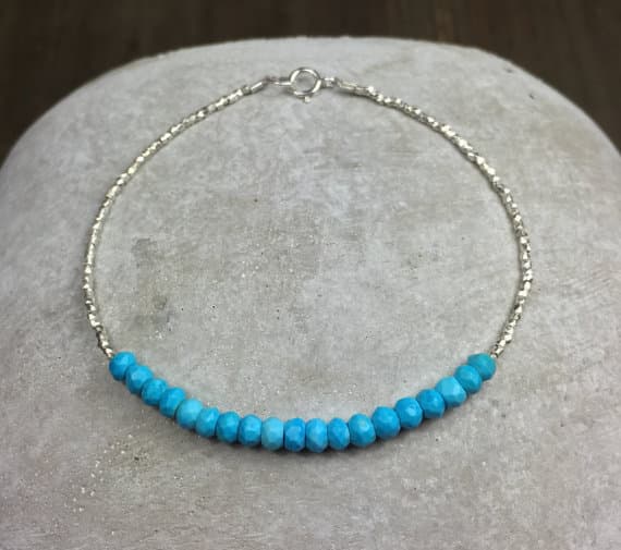 Genuine turquoise bracelet rose gold silver turquoise bracelet friendship bracele birthday gift for wife dainty gemstone bracelet 4 mm Code- WAR6701