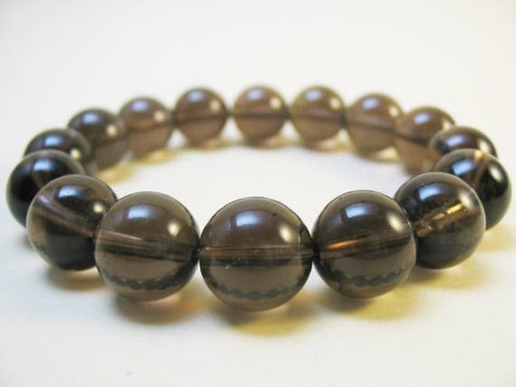 Artisan Loose 10mm Stretchable brown Smoky Quartz Bracelet Round, Smooth 7.5" for mens, womens, GF, BF, Adults.