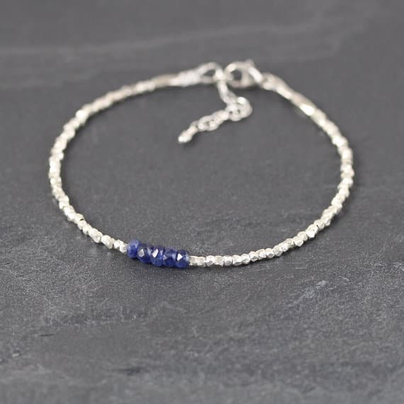 925 sterling Silver memorial gift 3.5mm stacking Blue Blue Sapphire  Bracelet Rondelle, Faceted 7" for mens, womens, gf, bf & Adult.