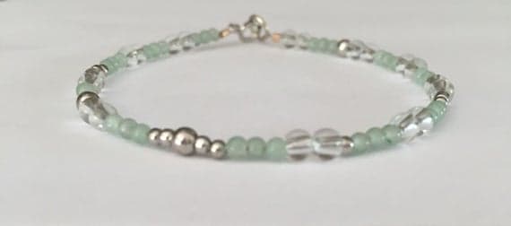 Minimalist bracelet, 14k white gold, soothing bracelet, aventurine bracelet, Quartz bracelet, gemstone bracelet, boho bracelet, gift for her 2-3mm Code- WAR6346
