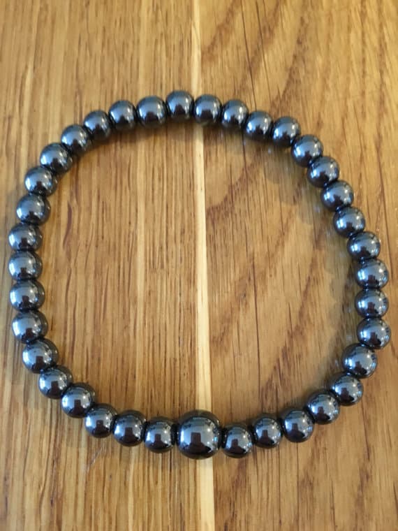Unique Wedding Gift 6mm Silver Hematite Stretchable Bracelet Round, Smooth 18cm for mens, womens, gf, bf and adults.