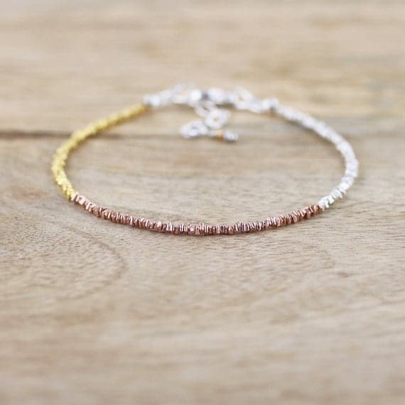 925 sterling Silver love beach youth 2mm stacking Multi 925 Sterling Silver, Rose & Yellow Gold Bracelet Square, Faceted 7" for mens, womens, gf, bf & Adult.