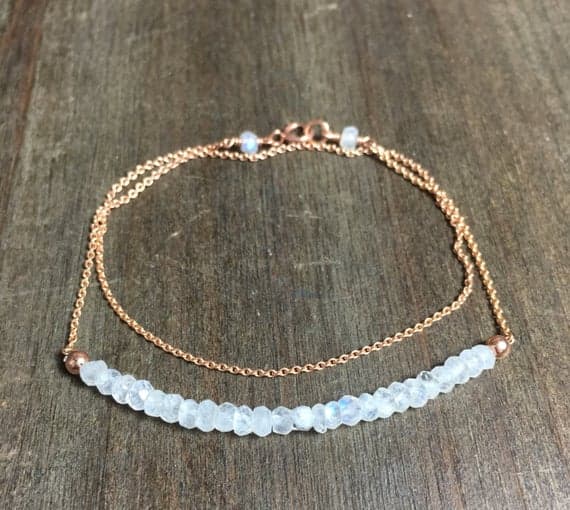 Moonstone wrap bracelet delicate rainbow moonstone layered gemstone bracelet rose gold silver delicate bracelet birthday gift for wife 3mm Code- WAR6727
