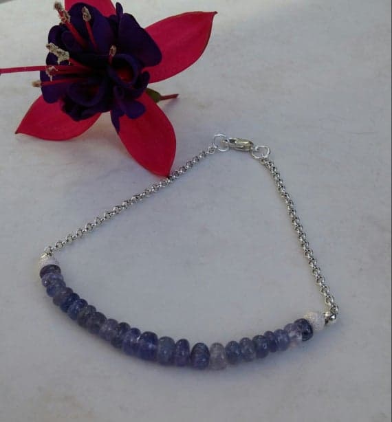 925 sterling Silver Rock Gift 4mm stacking Blue Tanzanite Bracelet Rondelle, Smooth 7" for mens, womens, gf, bf & Adult.