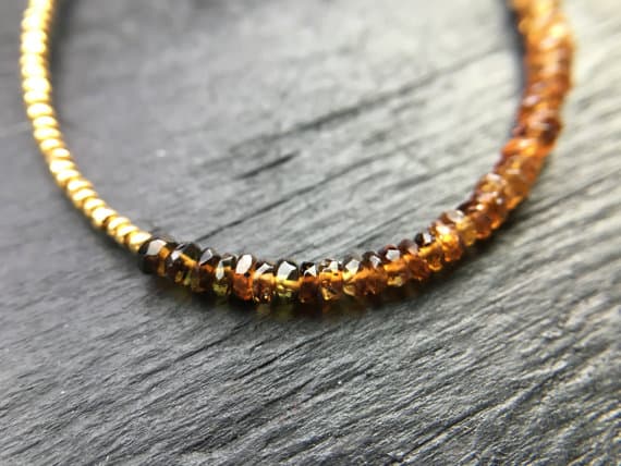 24k gold Plated Empath Protection Gold Helling 2-2.5mm stacking Orange Ombre Cognac Sapphire Bracelet Rondelle, Faceted 7" for mens, womens, gf, bf & Adult.