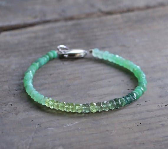925 sterling silver love beach youth 3.5-4mm Multi Colour Ombre Green Apatite, Peridot & Chrysoprase stacking Bracelet Rondelle, Faceted 18cm for mens, womens, gf, bf and adults.