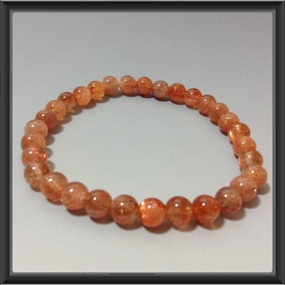 good luck gift 6mm Stretchable Orange Sun Stone  Bracelet Round, Smooth 7" for mens, womens, gf, bf & Adult.
