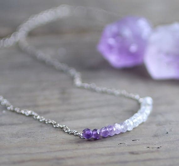 925 sterling silver chakras simple 3-3.5mm Multi Colour Ombre Amethyst & Moonstone stacking Necklace Rondelle, Faceted 17 Inch for mens, womens, gf, bf and adults.