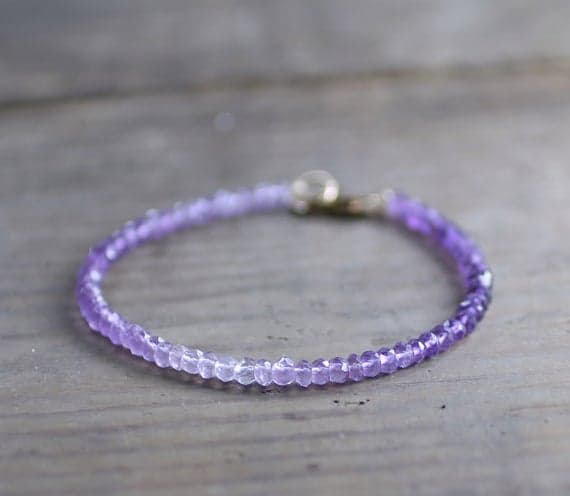925 sterling silver chakras simple 3-3.5mm Purple Amethyst stacking Bracelet Rondelle, Faceted 18cm for mens, womens, gf, bf and adults.