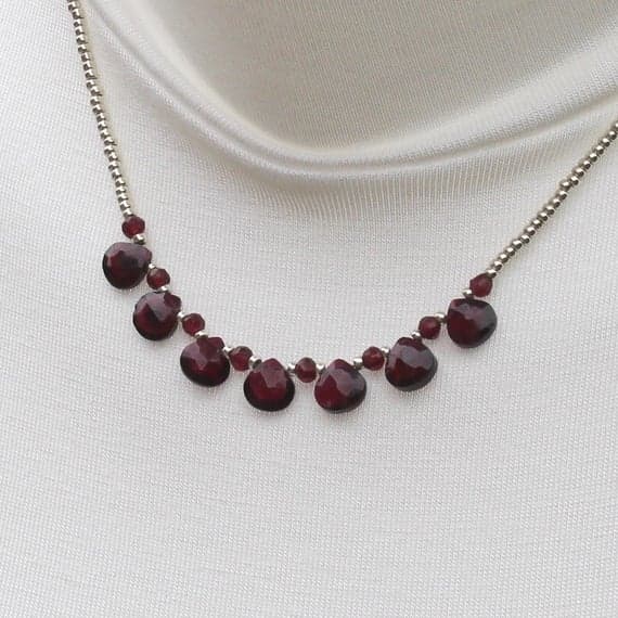 925 sterling Silver chakras simple Silver Helling 8mm stacking Red Rhodolite Garnet, Miyuki Necklace Heart, Faceted 16" for mens, womens, gf, bf & Adult.