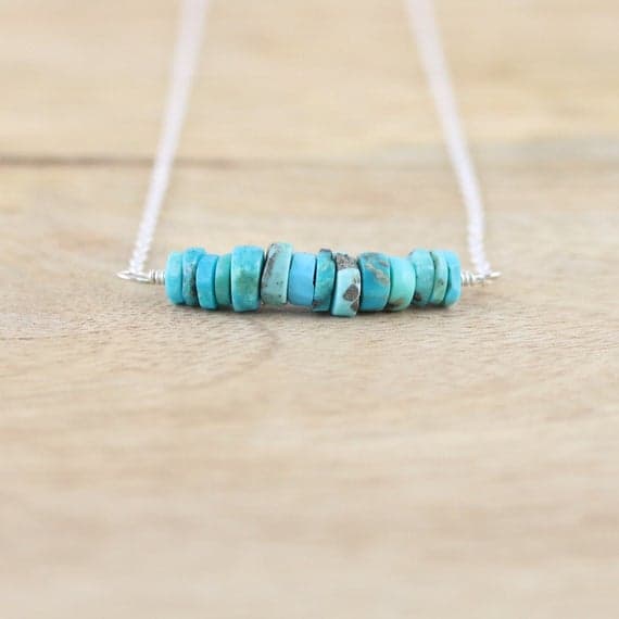 925 sterling Silver chakras simple 5-8mm stacking Blue Turquoise Necklace Rondelle, Faceted 16" for mens, womens, gf, bf & Adult.