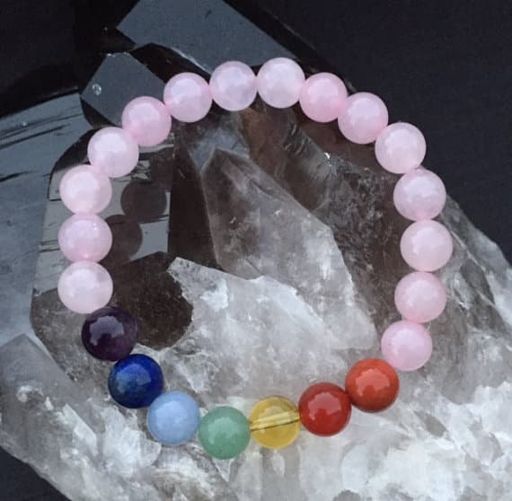 Rose Quartz & Seven Chakras Power Bead Bracelet - Healing Crystal Gemstones - Amethyst - Lapis Lazuli - Aquamarine - Citrine – Carnelian 8mm Code- WAR6986