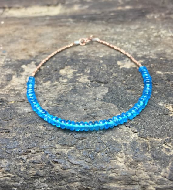Neon apatite bracelet delicate beaded heart bracelet rose gold silver gemstone bracelet vibrant blue gemstone tiny heart bracelet 3,5mm Code- WAR6708