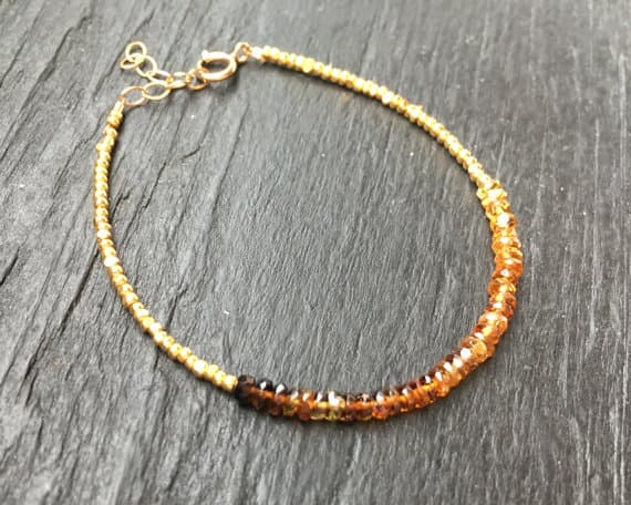 24k gold Plated Dainty Slave Loose Gold Helling  2-2.5mm stacking Orange Ombre Cognac Sapphire  Bracelet Rondelle, Faceted 7" for mens, womens, gf, bf & Adult.