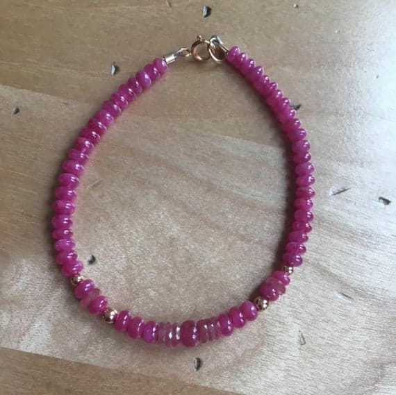 Ruby bracelet, fine jewelry, July birthstone, genuine Ruby, 14k rose gold, sapphire jewelry, Ruby beaded bracelet, Ruby jewelry, July, ruby 5-2 mm Code- WAR6344