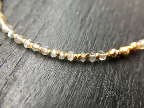 24k gold Plated Wholesale gold helling 2-2.5mm stacking Gray Labradorite Bracelet Rondelle, Faceted 7" for mens, womens, gf, bf & Adult.