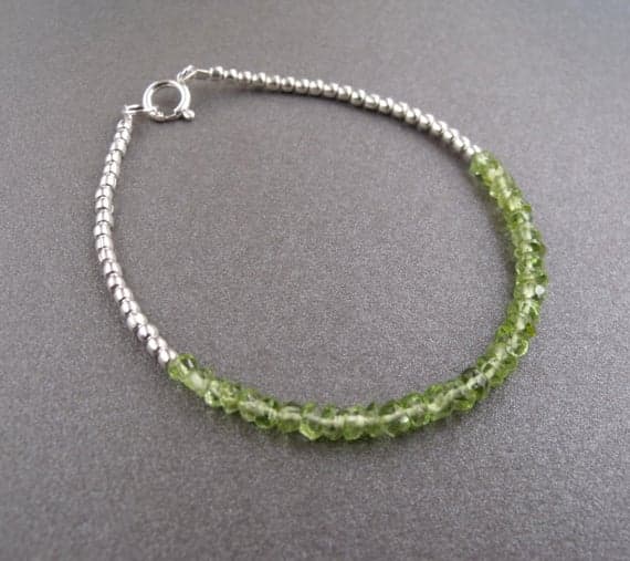 Green Peridot Gemstone and Sterling Silver Bead Stacking Bracelet 3mm  Code- WAR6494