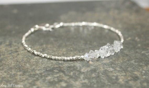 925 sterling Silver Empath Protection Silver Helling 6-8mm stacking White Herkimer Diamond  Bracelet Rondelle, Faceted 7" for mens, womens, gf, bf & Adult.
