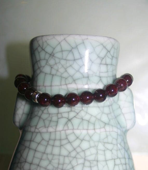 MENS GARNET BRACELET...Sterling Silver 8mm Code- WAR6034
