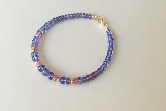 Translucent tanzanite, tanzanite bracelet, pink sapphire bracelet, fine jewelry, 14k rose gold, sapphire jewelry, tanzanite jewelry, unique 5 - 2 mm Code- WAR6313