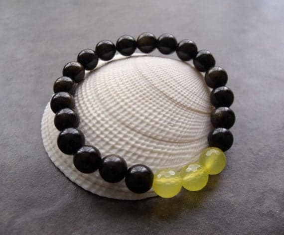 Golden Obsidian and Lemon Quartz Gemstone Chunky Stretch Bracelet 8mm  Code- WAR6492