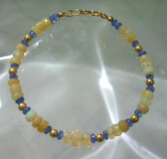 OPAL And TANZANITE Faceted BRACELET 4 X 2 MM TO 6 X 2 MM Code- WAR6013