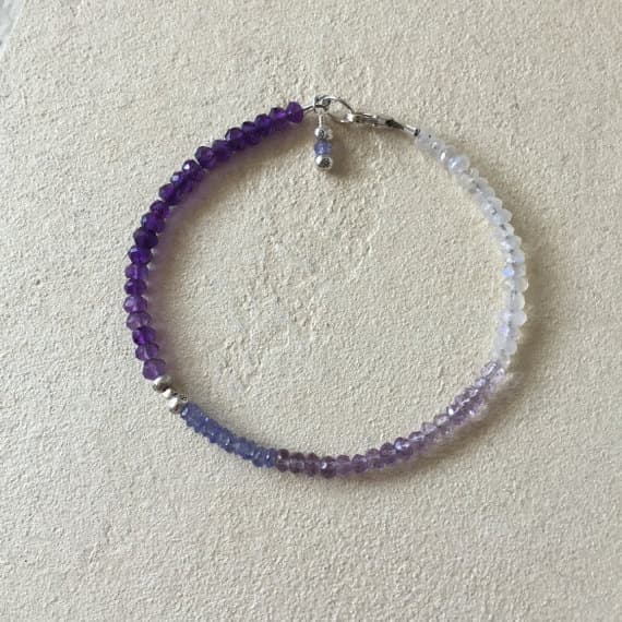 Ombre Amethyst Tanzanite Moonstone Karen Hill Tribe Thai Silver Beaded Bracelet, Sundance Style, February Birthstone 3-5mm Code- WAR6402