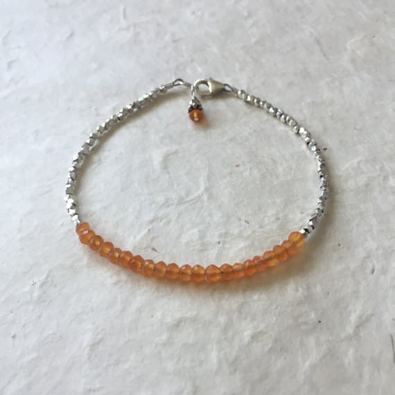 Carnelian Karen Hill Tribe Thai Silver Beaded Bracelet with Dangle, Sundance Style, Boho Chic, Boho Stack Bracelet, Layering Bracelet 3-4mm Code- WAR6449