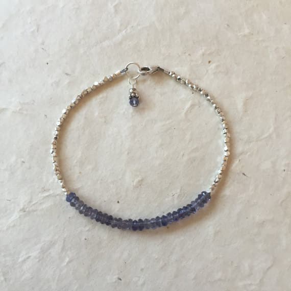 Iolite Karen Hill Tribe Thai Silver Beaded Bracelet with Dangle, Sundance Style, Boho Chic, Boho Stack Bracelet, Layering Bracelet 3-4mm Code- WAR6447