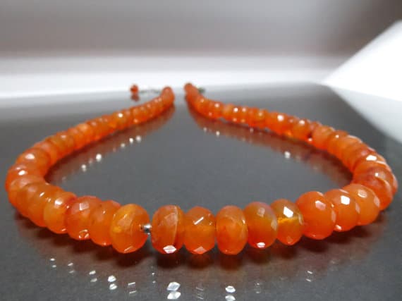 925 sterling Silver Anxiety Gemstone Silver Helling Balls 8.5mm stacking Orange Carnelian Necklace Rondelle, Faceted 17" for mens, womens.