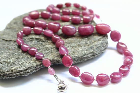 925 sterling Silver Jewelry Energy Silver Helling Balls 5x7 to 8x12mm stacking Pink Natural Ruby Necklace Oval, Smooth 22" for mens, womens.