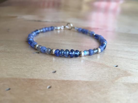 Translucent sapphire bracelet, fine jewelry, sapphire jewelry,14k white gold, genuine sapphire bracelet, labradorite bracelet, labradorite 3-2.5mm Code- WAR6324
