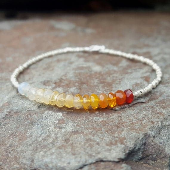 925 sterling silver Anxiety Gemstone 4mm Multi Colour Fire Opal  stacking Bracelet Rondelle, Faceted 18cm for mens, womens, gf, bf and adults.