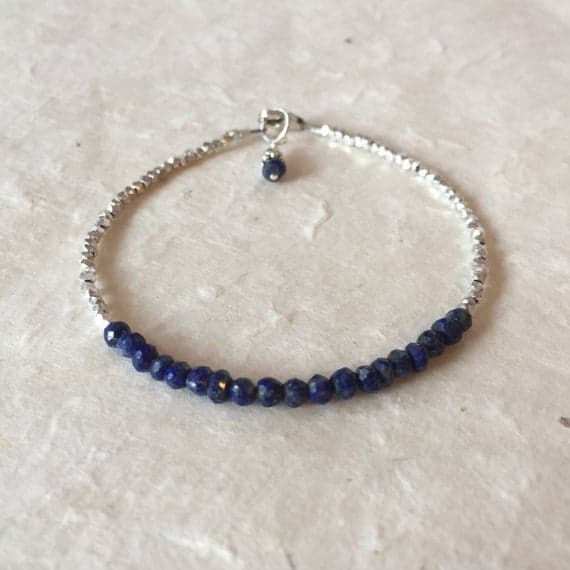 Lapis Lazuli Karen Hill Tribe Thai Silver Beaded Bracelet with Dangle, Sundance Style, Boho Chic, Boho Stack Bracelet, Layering Bracelet 3-5mm Code- WAR6388