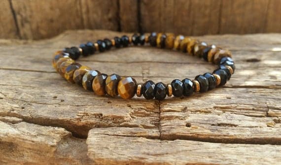 Tiger's Eye And Black Onyx Gemstone Bracelet, Chakra Bracelet, Gift for Him 4-8mm Code- WAR6653