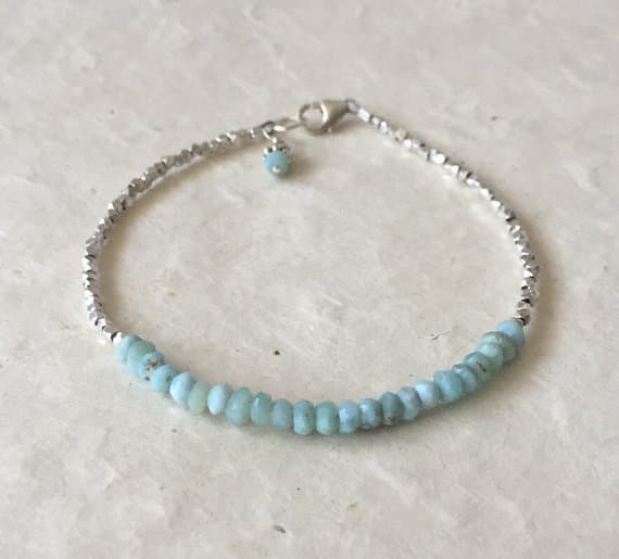 Larimar Karen Hill Tribe Thai Silver Beaded Bracelet with Dangle, Sundance Style, Boho Stack Bracelet, Layering Bracelet, Boho Chic 3-4mm Code- WAR6373