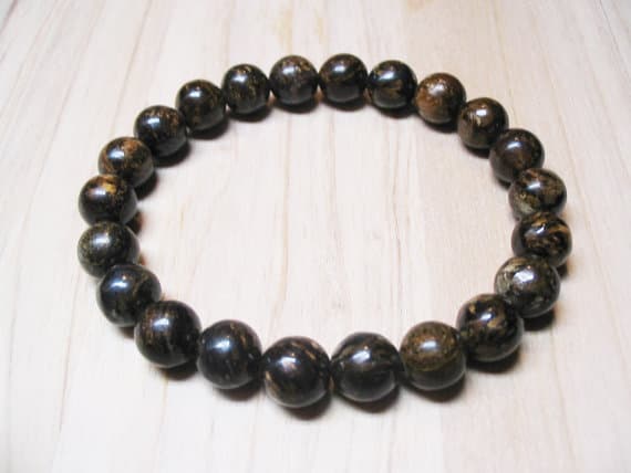 Dainty Slave Loose 8mm Stretchable black Bronzite Bracelet Round, Smooth 7" for mens, womens, GF, BF, Adults.
