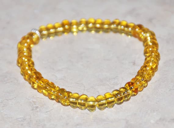 925 sterling silver Personalized Gift 4x6mm Yellow Gold en Citrine  Stretchable Bracelet Rondelle, Smooth 18cm for mens, womens, gf, bf and adults.