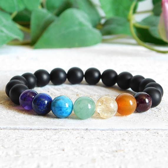 chakras simple 8mm Stretchable Multi Multi Gemstone Bracelet Round, Smooth 7" for mens, womens, gf, bf & Adult.