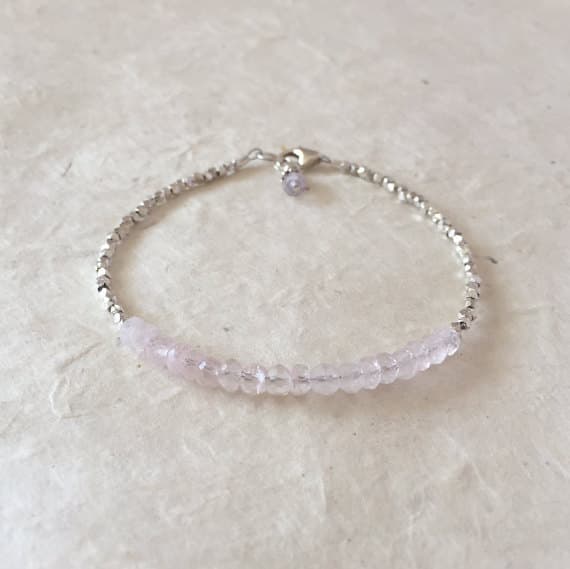Rose Quartz Pink Quartz Karen Hill Tribe Thai Silver Beaded Bracelet with Dangle, Sundance Style, Boho Stack Bracelet, Layering Bracelet 3-4mm Code- WAR6440