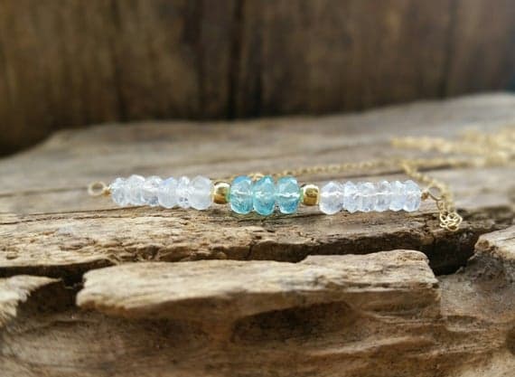 Rainbow Moonstone and Blue Moonstone Bar Necklace,14K Gold Filled Jewelry,Gemstone Necklace,Delicate Jewelry 3-4mm Code- WAR6679