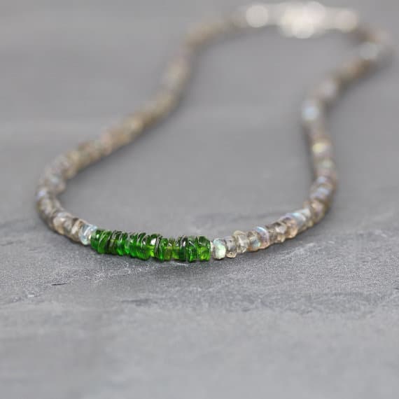 925 sterling Silver Super sale Silver Helling 3.5-4mm stacking Multi Chrome Green Tourmaline & Labradorite Necklace Rondelle, Faceted 16" for mens, womens, gf, bf & Adult.