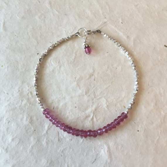 Rose Quartz Pink Quartz Karen Hill Tribe Thai Silver Beaded Bracelet, Sundance Style, Boho Stack Bracelet, Layering Bracelet, Gifts for Her 3-4mm Code- WAR6438